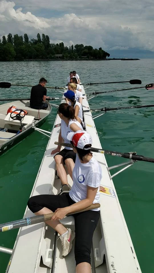 View from the boat: participants take their seats for their outing on Lake Geneva